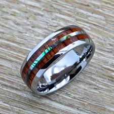 Men 39 S Tungsten Ring With Abalone Inlay Hawaiian Koa Wood 8mm Comfort Fit Wedding Band K Tungsten Mens Rings Tungsten Wedding Rings Titanium Wedding Rings