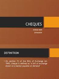 This act may be cited as the bills of exchange act. Cheques Presentation Negotiable Instrument Cheque