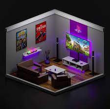 Ideas Geniales On Instagram Isometric Gaming Rooom Romanskuplik 3d Design Cgi Render Gr Small Game Rooms Game Room Design Video Game Room Design