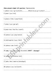 wh questions in present simple exercises esl worksheet by burb501