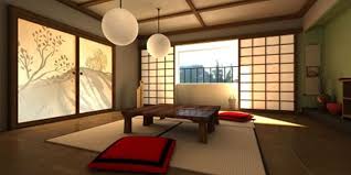 Traditional Japanese Style Home Living Room Interior Design With Stylish Red Fabric Square Japanese Home Design Modern Japanese Interior Japanese Living Rooms