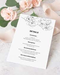 Magnolia Wedding Details Card Template Black And White Floral Etsy Wedding Invitation Details Card Floral Wedding Invitations Diy Wedding Details Card