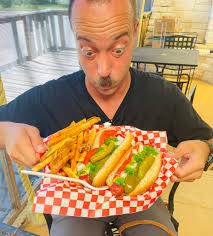 Great Chicago dogs with sauerkraut and onions