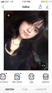 The hair that falls inside this v shape is what you'll cut to create new bangs. I M Considering Dying My Hair Black And Getting Bangs I Used An App To See What It Looks Like And This Happened Honestly Idk If This Looks Horrible Or Not So Give Me