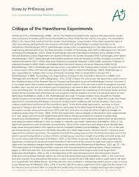 Kenneth clark and his wife mamie clark for her master's degree thesis. Critique Of The Hawthorne Experiments Phdessay Com