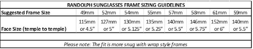 Size Content For Non Shoe Eyewear Randolph Sunglasses 2016