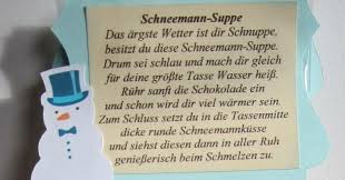 Schneemannsuppe wärmt von innen, dazu musst du so beginnen Die Schneemannsuppe Hab Ich Auf Verschiedenen Blogs Gesehen Hier Meine Umsetzung Die Schneemannsuppe Besteht Aus E Schneemannsuppe Kleine Geschenke Geschenke