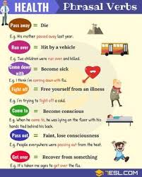 Health Vocabulary 20 Useful Health Phrasal Verbs 7 E S L English Verbs Learn English English Language Teaching