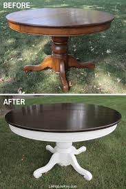 5ft round rustic farmhouse table with chairs, single pedestal style base, dark walnut top with solid white base, wooden dining. Diy Farmhouse Table Turn Your Table Into A Farmhouse Table Round Farmhouse Table Farmhouse Kitchen Tables Kitchen Table Makeover