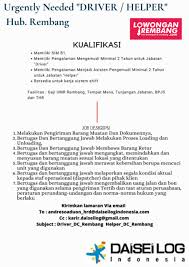 We did not find results for: Lowongan Kerja Driver Sopir Helper Pt Daisei Log Indonesia Penempatan Rembang Lowongan Rembang