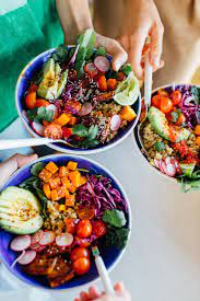 Rainbow Grain Bowl Potluck Party Recipe Vegetarian Dinners Grain Bowl Recipe Food
