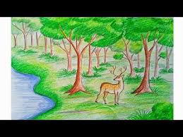 Beautiful forest drawing with animals. How To Draw Scenery Of Stream Waterfall Step By Step Youtube Forest Drawing Landscape Drawings Nature Drawing