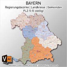 Klicken sie auf die karte, um die höhe anzuzeigen. Bayern Vektorkarte Gemeinden Landkreise Regierungsbezirke Plz 5
