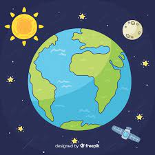 Gira alrededor de su estrella, el sol. Planeta Tierra Adorable Con Estilo De Dibujo A Mano Vector Gratis