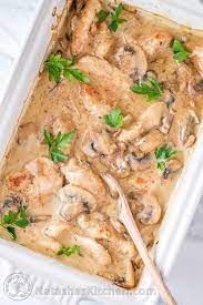 Ohmygoshthisissogood baked chicken breast recipe! Crazy Good Chicken And Mushroom Casserole Chicken Gloria Recipe Chicken Recipes Casserole Recipes