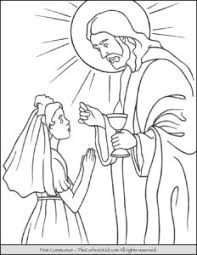 Coloring book with biblical texts commemorating the first holy. First Communion Girl Coloring Page The Catholic Kid Catholic Coloring Pages And Games For Children