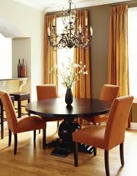This classic design curtain is suitable for a dining room or kitchen window with a small and wide bed. Modern Interior Design Ideas Celebrating Bright Orange Color Shades Orange Dining Room Dining Room Contemporary Beautiful Dining Rooms