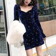 Perhaps U Navy Blue Black Star Velvet Long Sleeve Mini Short Pencil Dress V Neck Print Winter Autumn Elegant Sexy D0828 Dresses Aliexpress