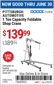 Harbor freight engine hoist 2 ton : Pittsburgh Automotive 1 Ton Capacity Foldable Shop Crane For 139 99 Harbor Freight Tools Foldables Pittsburgh