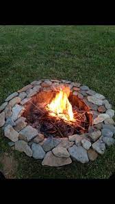 Creek Rocks And Bricks Make A Great Fire Pit Outside Fire Pits Fire Pit With Rocks Fire Pit Plans