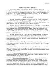 Escrow account funds on deposit with insert name of bank shall be deposited in an interest bearing account and shall only be used as payment for the required public improvements pursuant to this escrow agreement. Exhibit F Form Of Post Closing Escrow Agreement Psc Trust Com