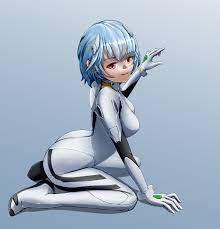 ass blue hair bodysuit breasts clothing crouching kneeling medium  breasts neon genesis evangelion plugsuit red eyes rei ayanami short hair  skin tight solo solo female 