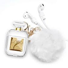 Amazon Com Lastma Airpods Perfume Bottle Case Silicone Soft Skin Shockproof Airpods 2 Case With Cute Fur Ball Ke Girly Phone Cases Airpod Case Perfume Bottles