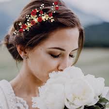 Red Flower Hair Comb Golden Rose Crystal Bridal Side Combs Floral * Pearl  Combs Vintage Decorative * Headpiece Wedding Sparkly Hair Accessory For  Women Hair Wedding Accessories