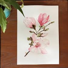 Magnolia Watercolor Painting Mongolia Flowers Watercolor Flower Painting Flower Art Watercolor Flowers Paintings