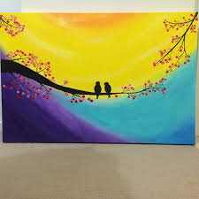 Black Birds In Painting Black Shadow Art Acrylic Paint Birds In A Sunset Shadow Art Artwork Painting Drawing