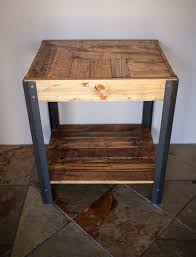 Pallet Wood Side Table With Metal Legs And Lower Shelf Side Table Wood Wood Pallets Pallet Night Stands