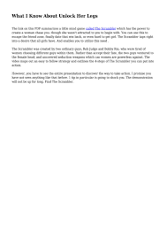 Unlock the scrambler program is a seduction guide that is designed to boost the confidence of men to set up an exciting sexual relationship with the woman . What I Know About Unlock Her Legs By Nancy Dyer Issuu