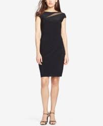 Lauren Ralph Lauren Petite Mesh Insert Jersey Dress Macys Com Petite Evening Dresses Black Collared Dress Dresses
