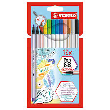 Stabilo Pen 68 Brush Set Of 12 Assorted