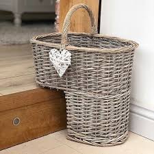 Grey Wicker Stair Basket With Handle With White Willow Heart Storage Basket Ebay Stair Basket Storage Baskets Wicker