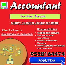 Job Opening For Accountant In Ahmedabad Salary 15 000 To 25 000 Location Naroda At Least 3 To 7 Years Or More Exper Job Placement Job How To Apply