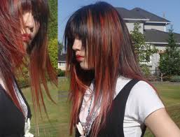 On a practical note, if you're still rocking last summer's dip dye look with blonde tips, you can simply apply the red color to the light ends of your hair. New J Rock Japanese Dyed Hairstyle Red And Blonde Streaks Straight Bangs Long Layers Alternative Women S Haircuts Visual Kei Hair La Carmina Blog Alternative Fashion Goth Travel Subcultures
