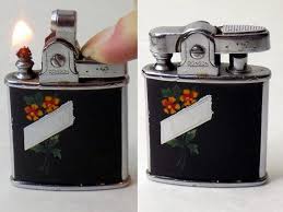 1950s Ronson Princess Lighter Working Black Enamel With Orange Flower Detail Pocket Lighter Flint Fluid Floral Collect Black Enamel Pocket Light Floral