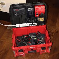 Tools At Workmy Packout Solution For All My Charging Needs This Will Really Help Save Time And Keep Milwaukee Power Tools Milwaukee Tool Box Milwaukee Tools