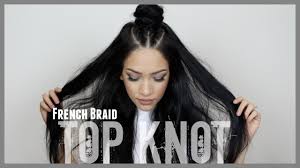 Now (very carefully!) snip the hair elastic at the top of the braid with scissors and remove it from the hair. French Braid Top Knot Hair Tutorial Youtube
