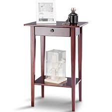 Tangkula End Table Tall Wood Side Table Accent Style Telephone Stand Table Home Office Furniture Drawer Side Table Wood Living Room Table Sets Drawer Shelves