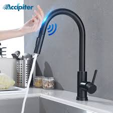 Touchless kitchen faucets are some of the most innovative kitchen tools. Pull Out Black Sensor Kitchen Faucets Stainless Steel Smart Induction Mixed Tap Touch Control Sink Tap Aecart Com