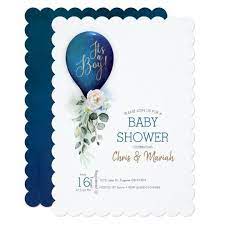 Navy Blue Balloon It S A Boy Baby Shower Invitation Zazzle Com Baby Shower Invitations For Boys Blue Balloons Baby Boy Invitations