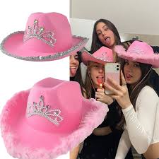 Customization is a large game mechanic in a hat in time, which allows the player to change parts of the game's aesthetic through music, flairs, dyes and costumes. Western Style Cowboy Hat Pink Women S Fashion Party Cap Warped Wide Brim With Sequin Decoration Crown Tiara Cowgirl Hat Aliexpress Mobile