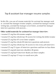 top 8 assistant bar manager resume samples