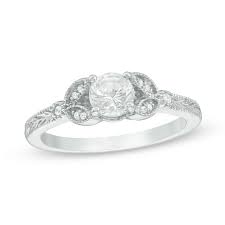Maybe you would like to learn more about one of these? 5 0mm Lab Created White Sapphire And Diamond Accent Leaf Sides Vintage Style Engagement Ring In Sterling Silver Zales Outlet