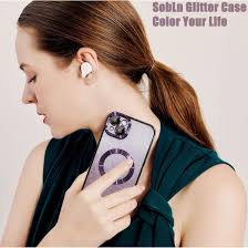 Amazon.com: SobLn for iPhone 14 Plus Case Glitter Magnetic Compatible with  MagSafe Full Camera Lens Protection Luxury Plating Cute Bling Clear ...