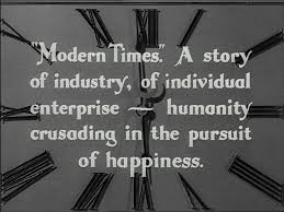 With modern times, a fable about (among other things) automation, assembly lines and the enslaving of man by machines, he hit upon an effective way to introduce sound without disturbing his comedy of pantomime: Movie Review Modern Times 1936