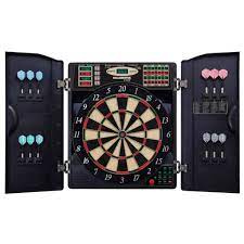 Electronic dartboard with led digital score board 27games storage cabinet. Indoor Games Bullshooter By Arachnid E Bristle 1000 Led Electronic Dartboard Cabinet Set Darts