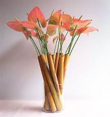 Anthurium Flowers In Bamboo Tubes Bambu Dekorasyon Cicekciler Cicek